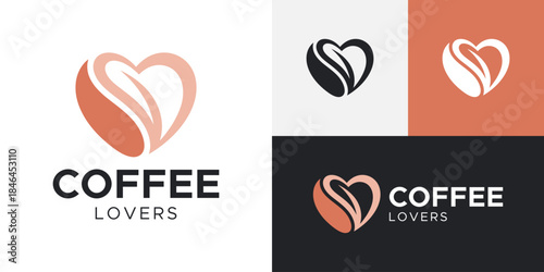 Coffee love logo design illustration. Coffee bean design with heart love vector icon symbol