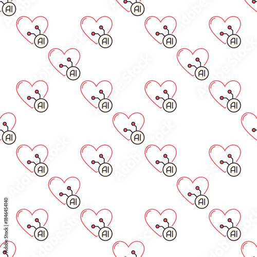AI Heart vector Artificial Intelligence colored seamless pattern