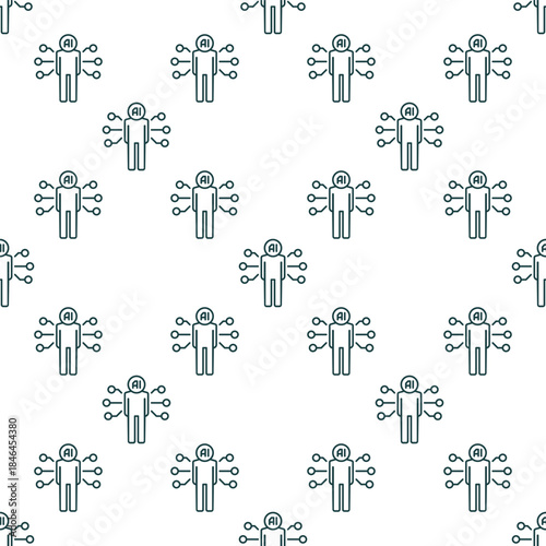 AI Man vector Artificial Intelligence Bio Technology seamless pattern in outline style