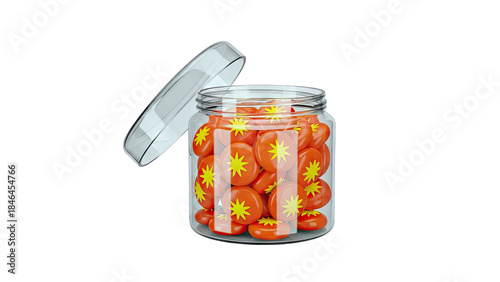 Jar of Orange Candies with Yellow Starbursts