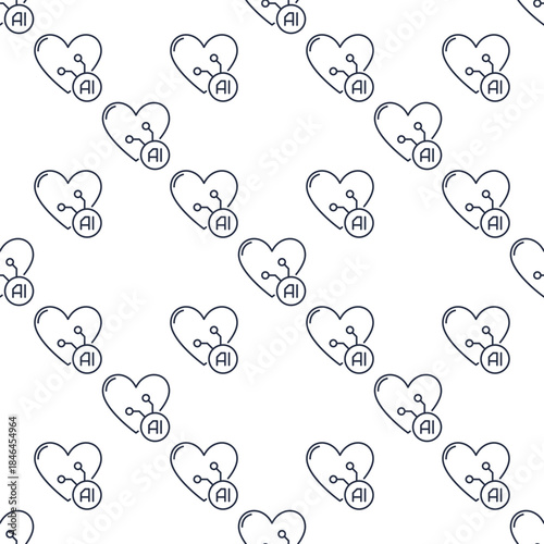 AI sign with Heart vector Artificial Intelligence thin line seamless pattern