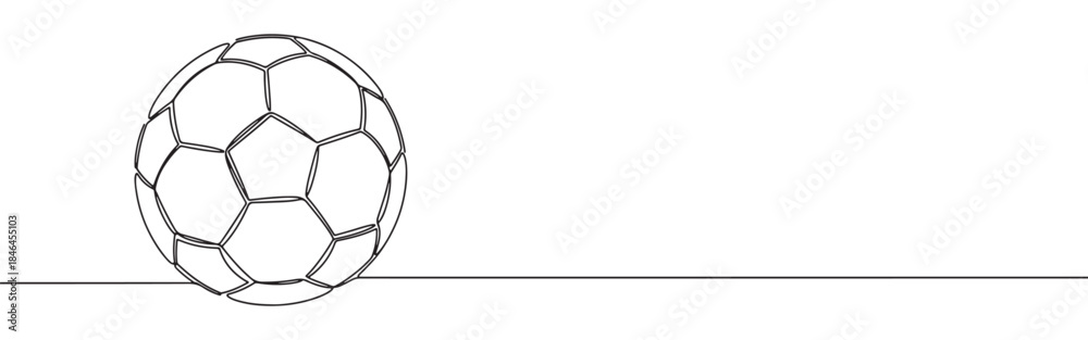 Fototapeta premium Continuous one line drawing of a soccer ball. Vector illustration of classic football sports equipment isolated on white background. Minimalist game concept