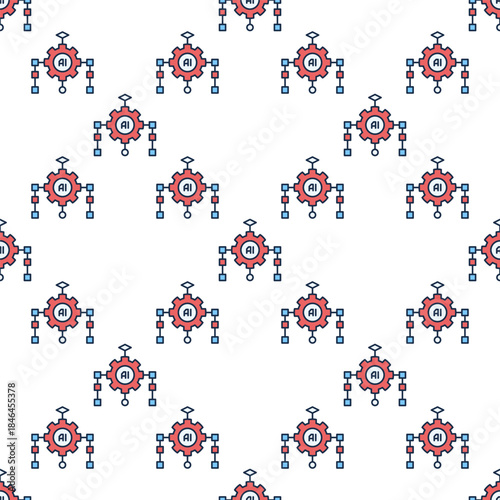 Artificial Intelligence Algorithm vector AI colored seamless pattern