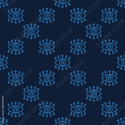 Artificial Intelligence Eye vector AI Technology linear seamless pattern