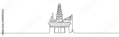Continuous one line drawing of an oil rig. Vector illustration of offshore drilling platform isolated on white background. Minimalist industrial energy concept