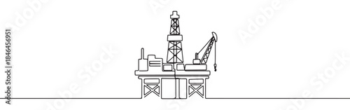 Continuous one line drawing of an oil rig. Vector illustration of offshore drilling platform isolated on white background. Minimalist industrial energy concept