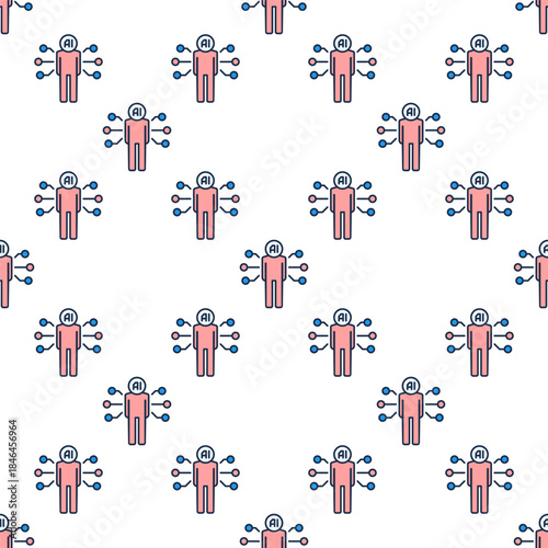 Artificial Intelligence Man vector AI Bio Technology colored seamless pattern