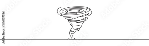 Continuous one line drawing of a tornado. Vector illustration of weather storm funnel isolated on white background. Minimalist natural disaster concept