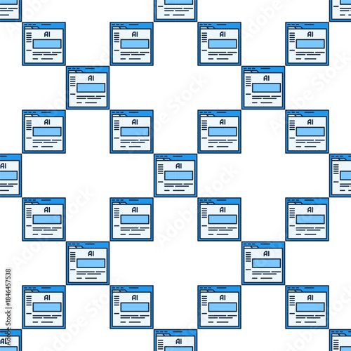 Browser with AI APP vector Artificial Intelligence Technology colored seamless pattern