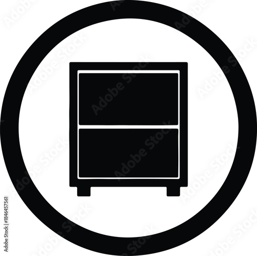 Vector Minimalist black icon of a two drawer cabinet or bedside nightstand silhouette Illustration