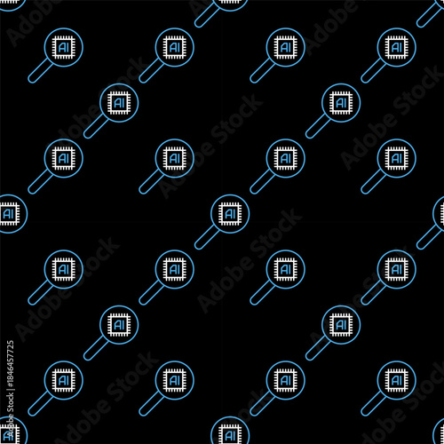 Magnifier with AI Chip vector AI Technology linear seamless pattern