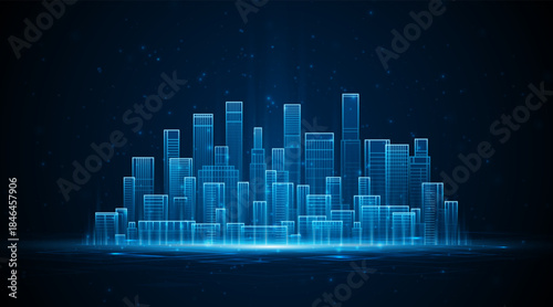 Smart city technology. Future technology city architecture concept. Digital hi-tech city design. Technology city background.