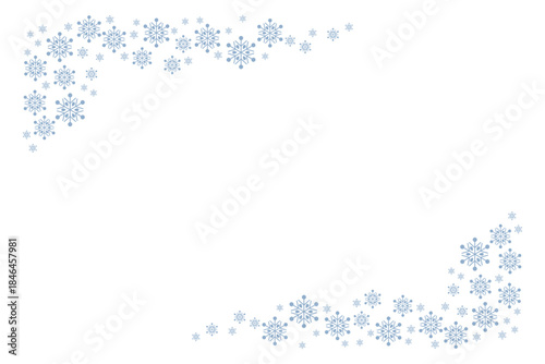 Minimal winter background with delicate blue snowflakes forming a decorative frame on white, ideal for Christmas cards, holiday invitations, seasonal banners, posters, social media and festive designs