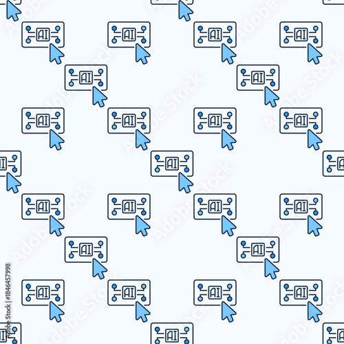 Mouse Cursor on AI Button vector Artificial Intelligence colored seamless pattern
