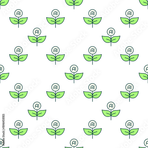 Plant with Leaves vector Artificial Intelligence Technology colored seamless pattern in thin line style