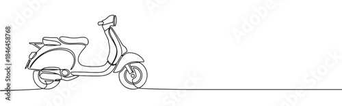 Continuous one line drawing of a scooter. Vector illustration of vintage motorbike isolated on white background. Minimalist urban transport concept
