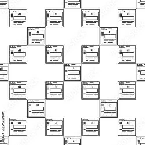 Web browser with AI chat vector Artificial Intelligence Technology seamless pattern in thin line style