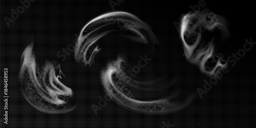 Soap foam stains set isolated on transparent background. Vector realistic illustration of water bubbles on glass surface, wash sponge trace texture in shower or bathroom, cleaning detergent effect