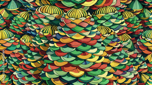 Colorful pinecone pattern isolated on transparent background