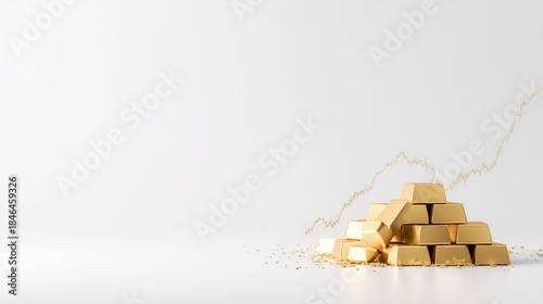 Pile of Gold Bars with Financial Growth Graph on White Background
