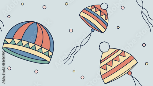 Colorful knitted hats isolated on transparent background