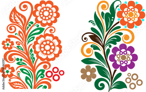 Vibrant folk art floral motifs in traditional Ukrainian embroidery style against black background