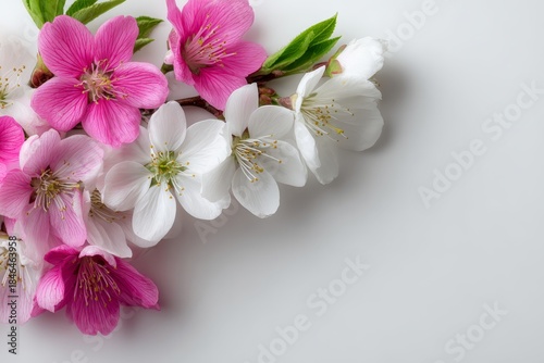 Delicate Blossoms A Springtime Symphony of Pink and White Flowers on a Clean, Bright Background