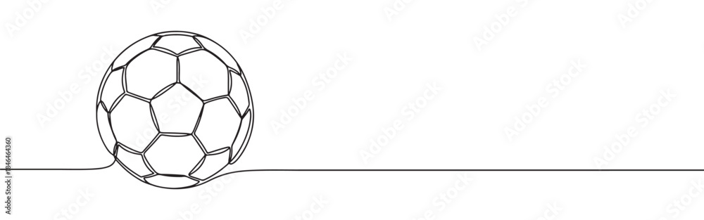 Obraz premium Continuous one line drawing of a soccer ball. Vector illustration of classic football sports equipment isolated on white background. Minimalist game concept