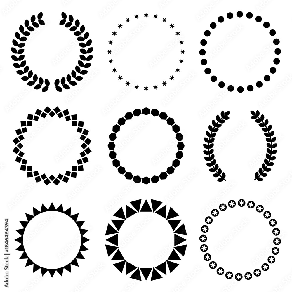 Fototapeta premium Collection of Decorative Circular Frames and Wreaths
