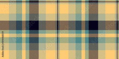 Random textile fabric background, commerce plaid pattern check. Trousers vector texture tartan seamless in amber and pastel colors.
