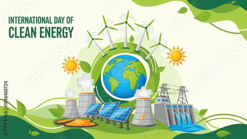 Clean Energy and Renewable Power Sustainability Concept with Green Earth Illustration