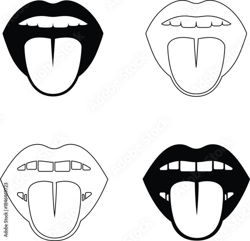 Mouth with Tongue Out Vector Icons – Lips and Taste Sense Symbols
