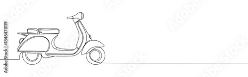 Continuous one line drawing of a scooter. Vector illustration of vintage motorbike isolated on white background. Minimalist urban transport concept