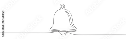 Continuous one line drawing of a bell. Vector illustration of ringing notification symbol isolated on white background. Minimalist Christmas concept