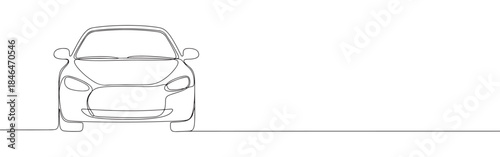Continuous one line drawing of a car front view. Vector illustration of sedan automobile isolated on white background. Minimalist city transport concept