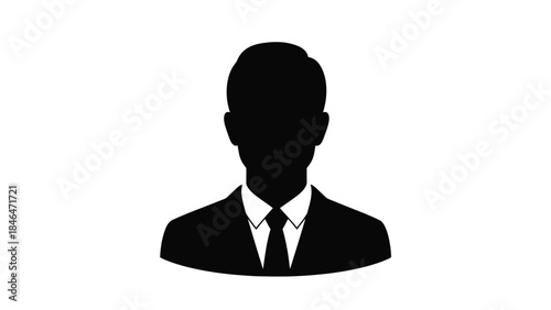 A simple black silhouette of a man in a suit and tie
