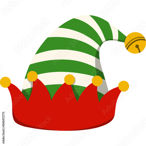 Cartoon Green and Red Elf Hat Illustration