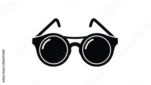 A simple black and white illustration of a pair of rounded sunglasses
