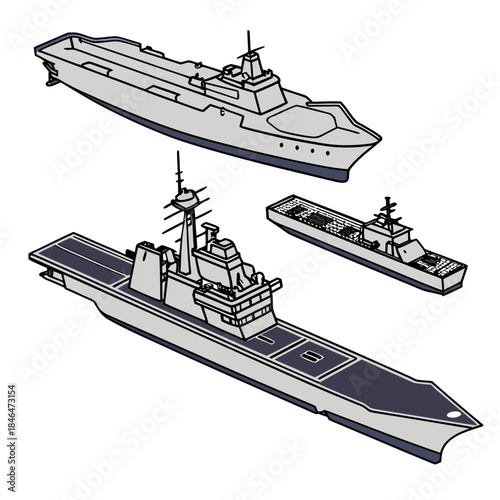 Navy ships fleet with aircraft carrier and destroyers 1