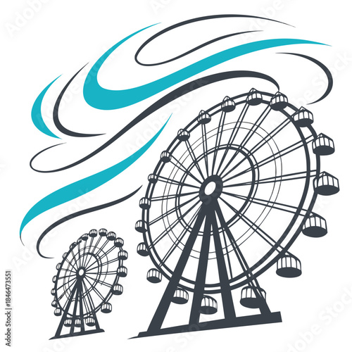 Ferris wheels with blue swirling lines carnival amusement park