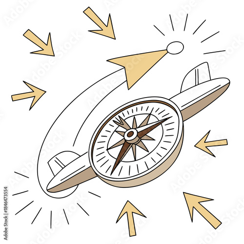 Turbine floating above a white surface with glowing arrows