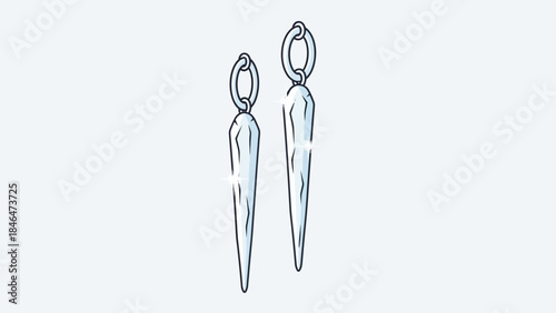 Pair of icicle earrings winter jewelry design isolated on light blue background