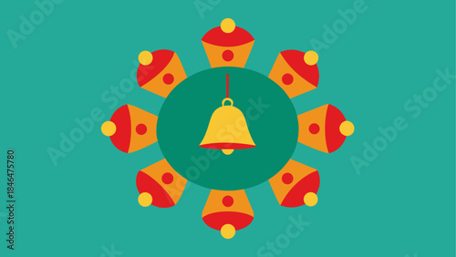 Colorful bell with ornaments isolated on transparent background