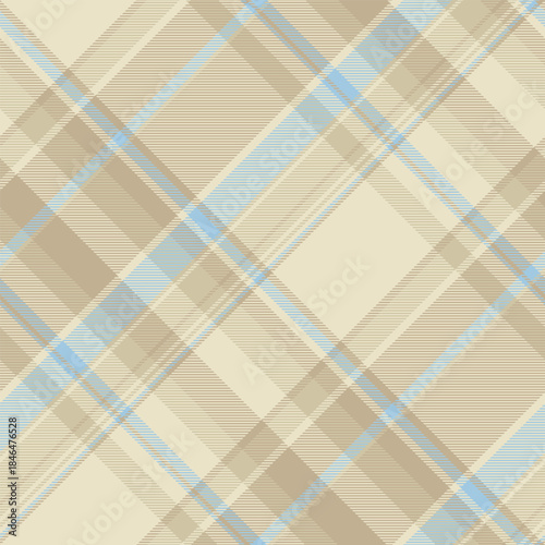 Elegant plaid pattern in neutral tones with subtle blue accents. Ideal for backgrounds, textiles, or design projects needing a touch of classic style. Versatile and adaptable.