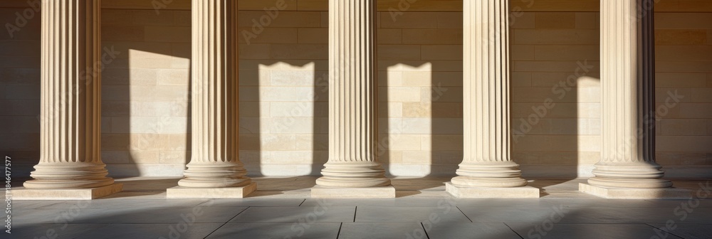 Naklejka premium Elegant Column Array Bathed in Natural Light Showcasing Classical Architecture and Design Elements