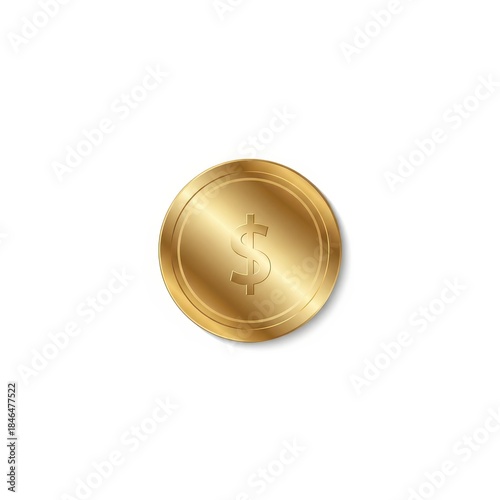 Gold Coin With Dollar Symbol on White Background
