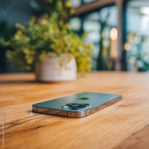 Close-up of a modern smartphone lying face down on a wooden table, symbolizing the decision to ignore notifications and disconnect for a digital detox.