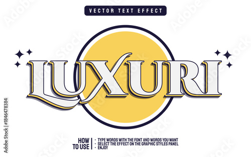 Luxury Text Effect with Yellow Circle and Stars.