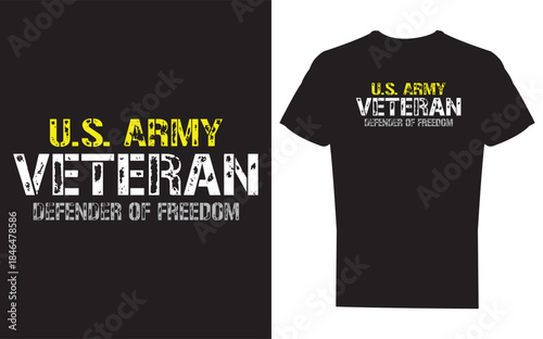 Black tshirt with us army veteran defender of freedom text on