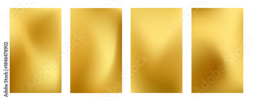 Collection of four abstract vertical mobile backgrounds with a vibrant, smooth mesh gradient blend of gold and yellow